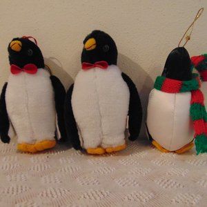 Vintage Mr. & Mrs. Penquin, Baby Penquin, Christmas Tree Ornaments